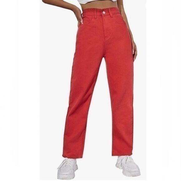 Red Boyfriend Jeans 0/25 - Picture 1 of 4